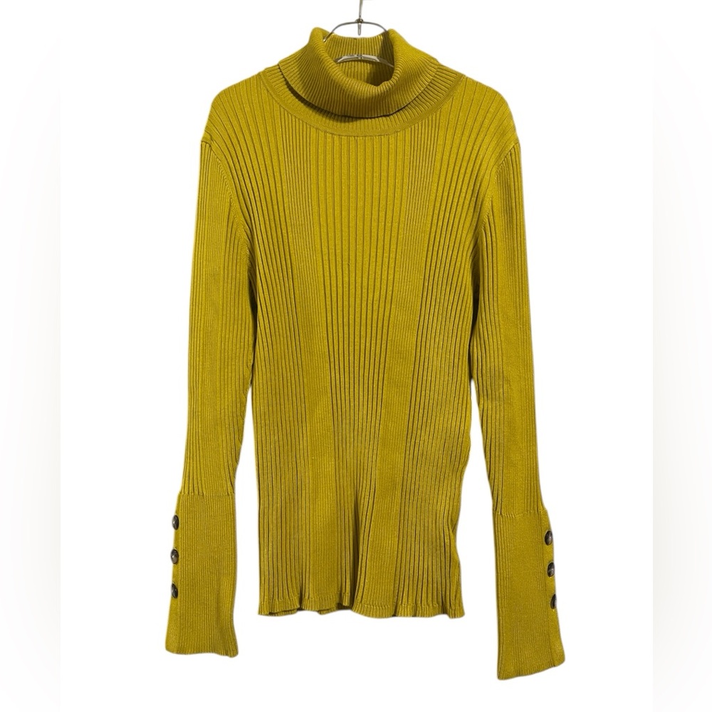 Moth Anthropologie Yellow Ribbed Turtleneck Button Cuff Sweater
